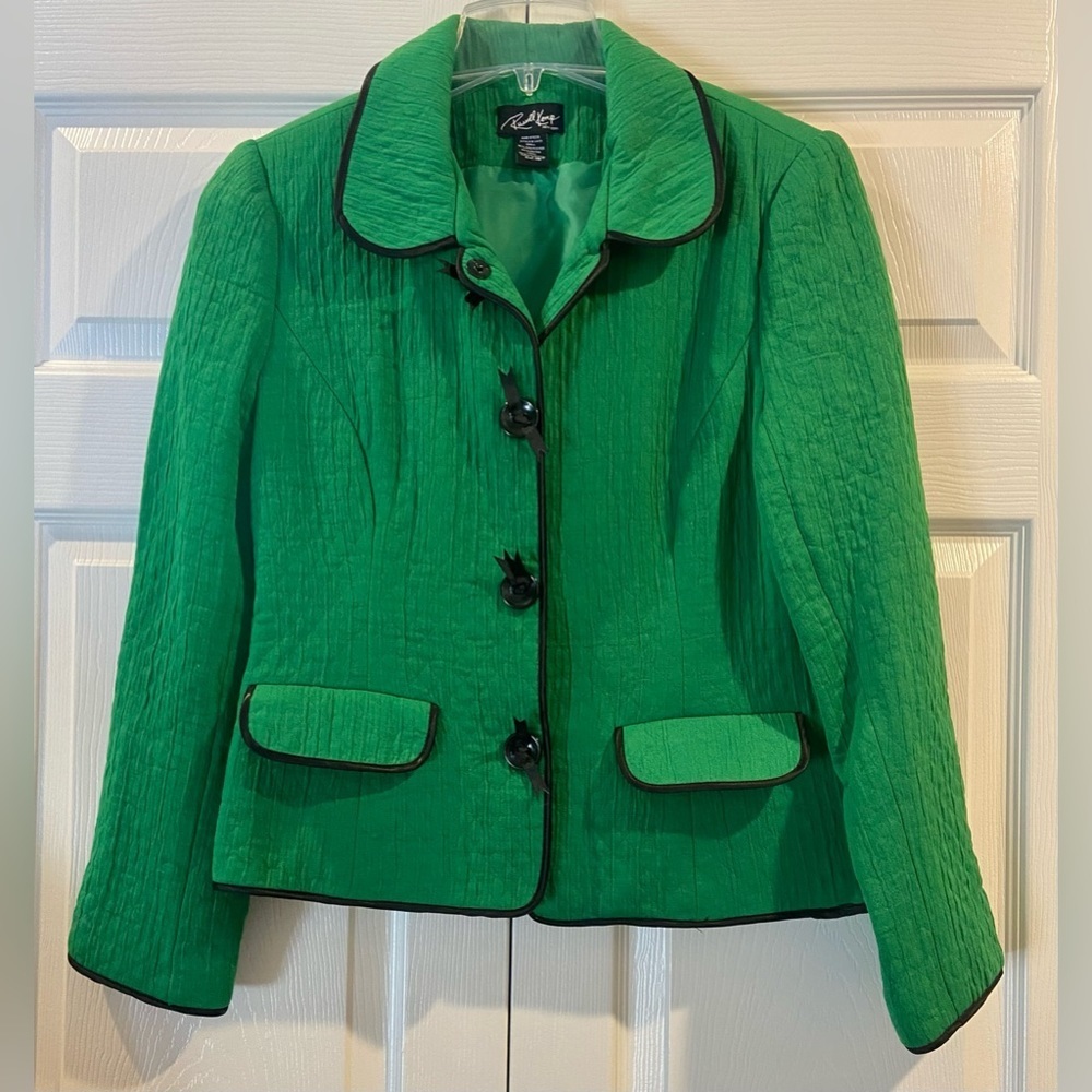 Russell Kemp New York jacket Womens 10 Kelly Green W/black Trim button front